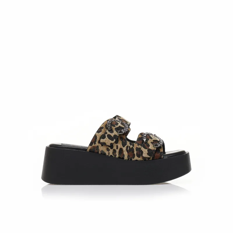 Flatforms μπεζ με καφέ σχέδια και στρας ΛΕΟΠΑΡ