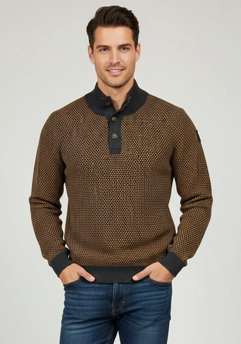 MCS Marlboro Classics Pullover της σειράς Button Troyer - LMC9534 L0032913 659 Brown/Blue