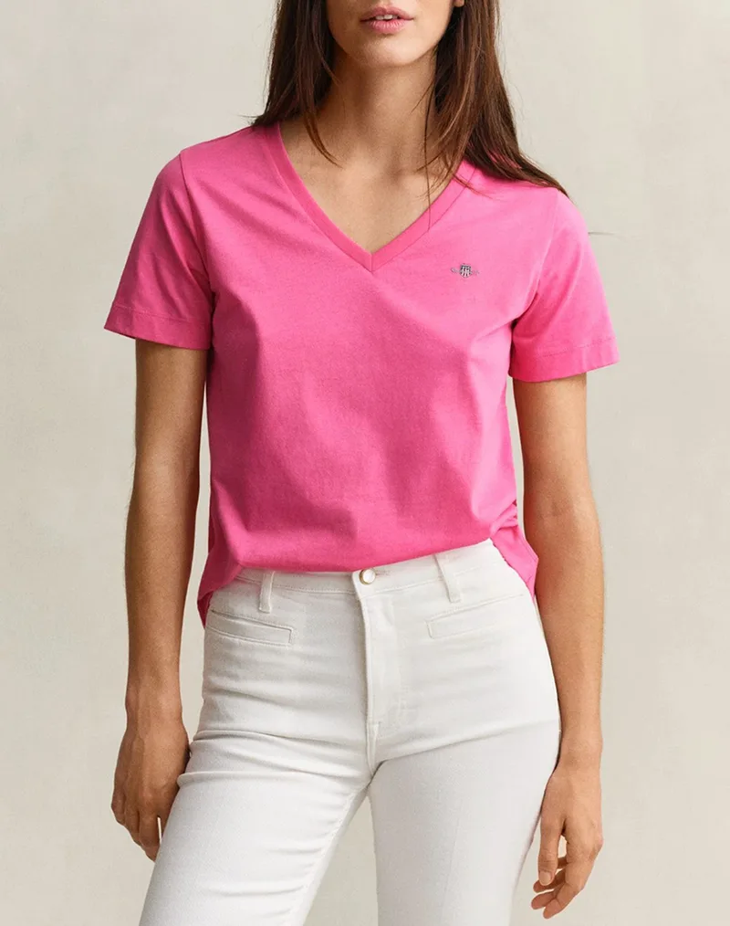 GANT ΜΠΛΟΥΖΑ ΚΜ REG SHIELD SS V-NECK T-SHIRT 3GW4200750-661 Fuchsia