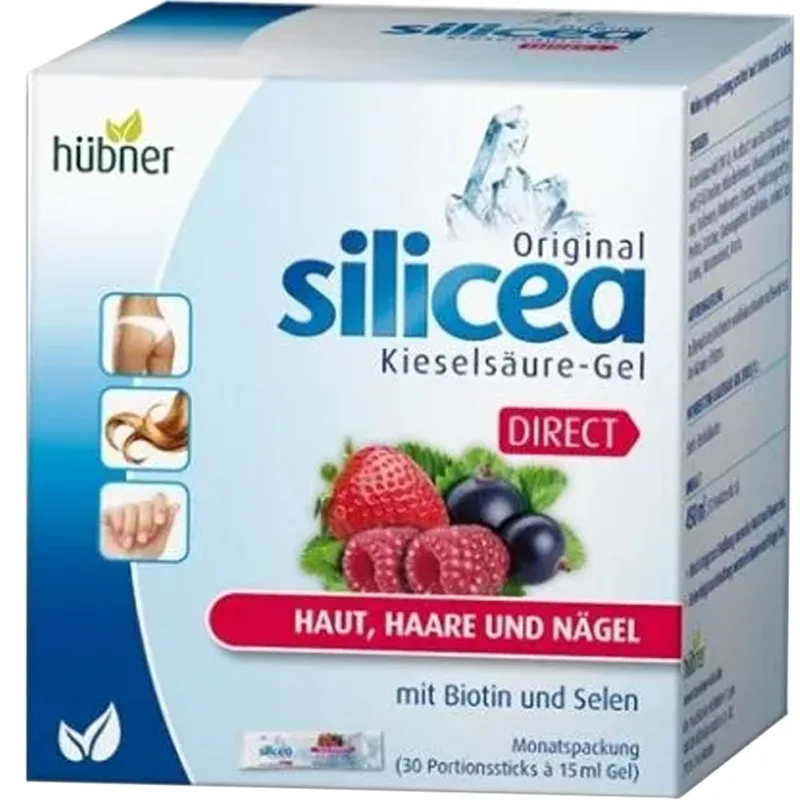 Hubner Silicea Direct Συμπλήρωμα Διατροφής σε Μορφή Πόσιμου Τζελ για την Υποστήριξη Υγιούς Δέρματος, Δυνατά Μαλλιά & Γερά Νύχια με από Κόκκινα Μούρα 30 Sachets