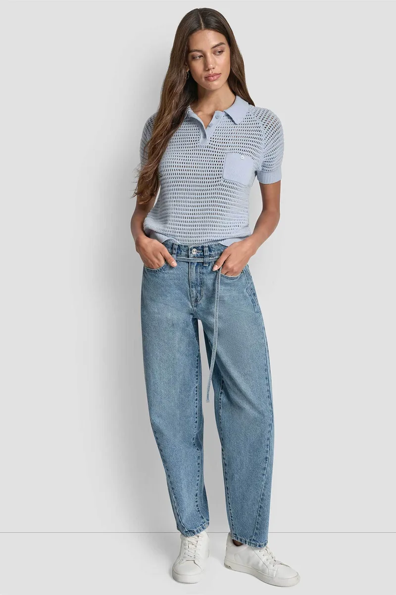 DKNY γυναικείο τζιν παντελόνι με ελαστική μέση Barrel Leg - DJ5B4149 Denim Blue Ανοιχτό