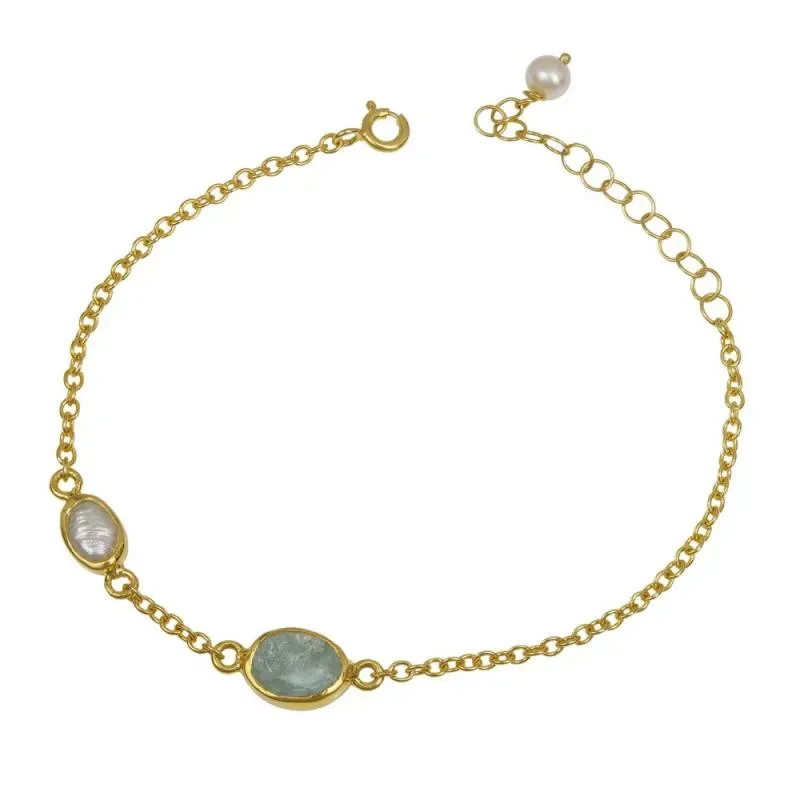 Επίχρυσο βραχιόλι 925 Aqua Marine and Pearls 041993 041993 Ασήμι