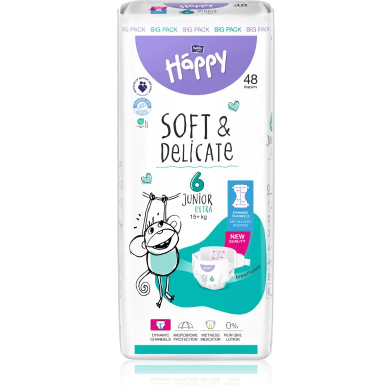 BELLA Baby Happy Soft&Delicate πάνες μίας χρήσης με κανάλια Junior Extra 15+ kg 48 τμχ