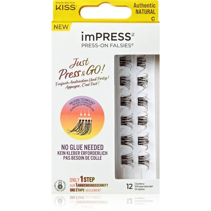 KISS imPRESS Just Press & GO ! αυτοκόλητες βλεφαρίδες σε τουφάκια χωρίς κόμπο Authentic Natural c 12 τμχ