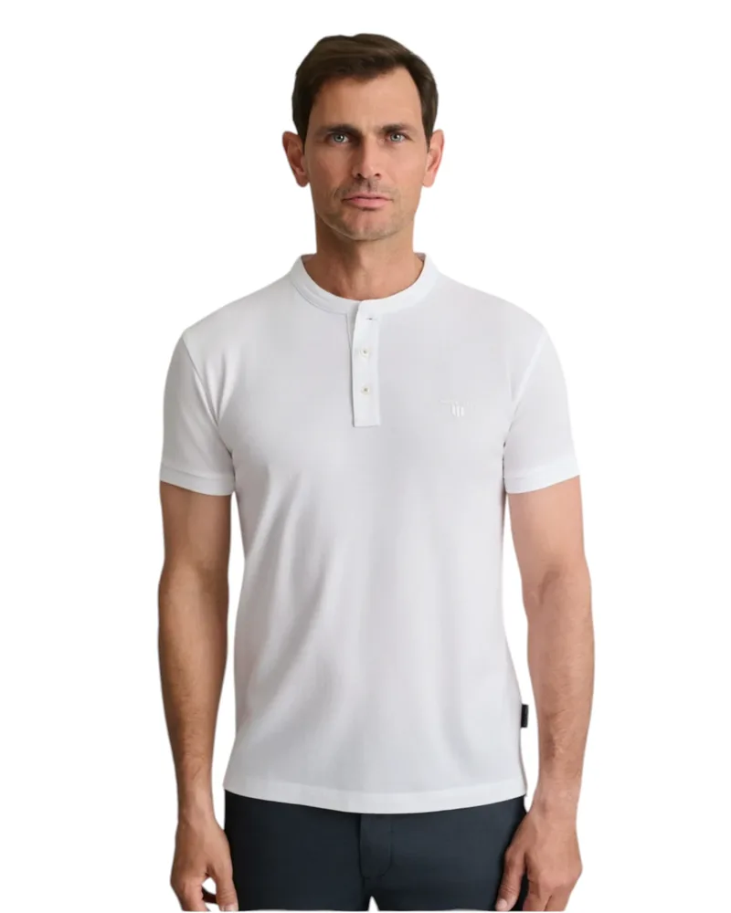 Navy & Green Ανδρική Μπλούζα Λαιμόκοψη Με Κουμπιά 24TS.005/YL/PB WHITE Λευκό