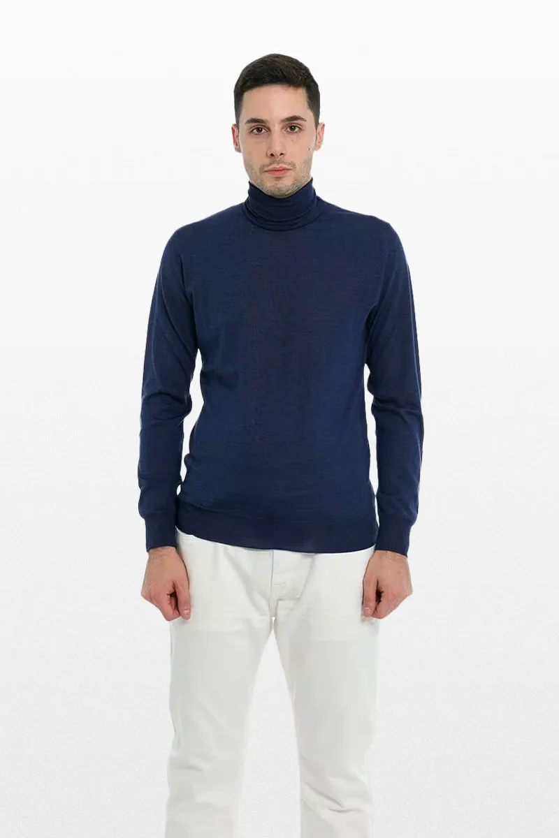 +39MASQ Ανδρικό Μπλε Hign Neck Sweater In Darksea Blue