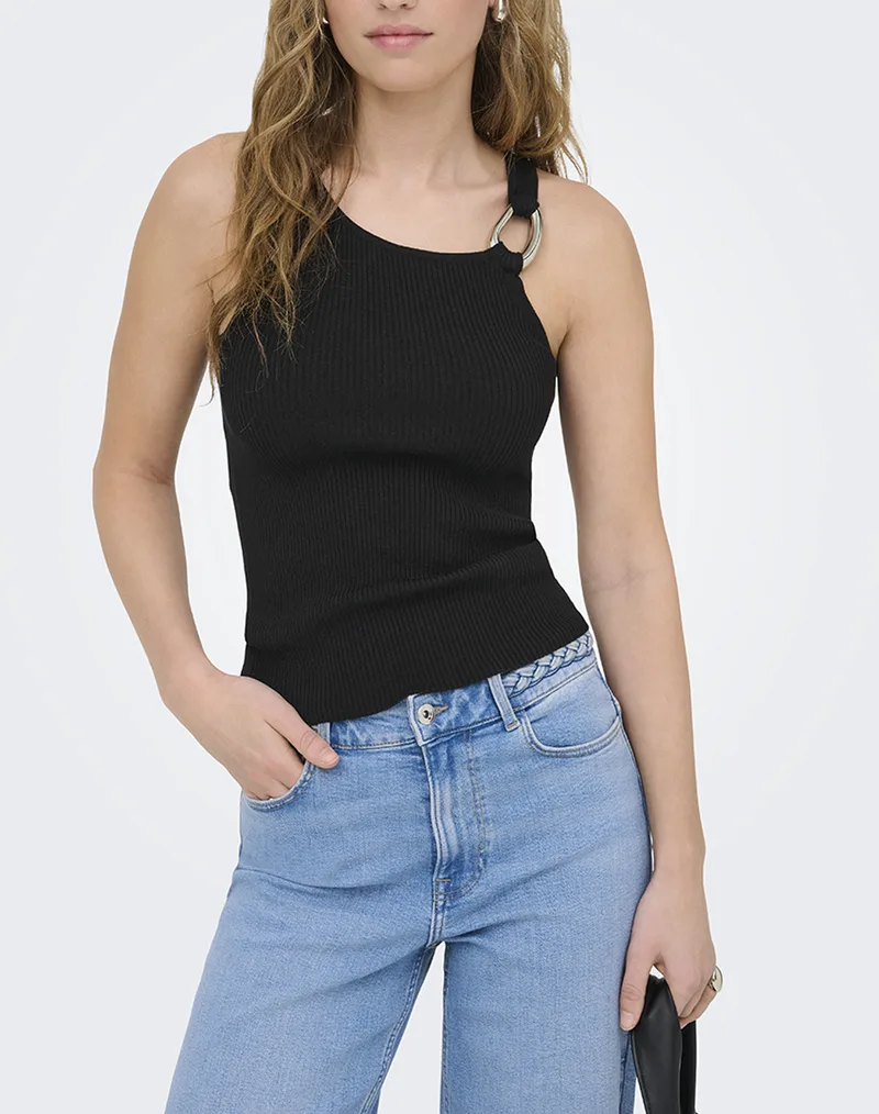 ONLY ONLMEDDI SL RIB TANK TOP KNT 15370027-BlackSilverBuckle Black