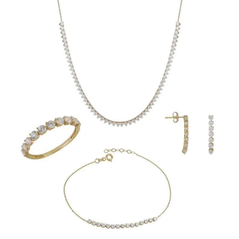 Χρυσό σετ γάμου ή αρραβώνα Κ14 με καστονάκια SET043364 SET043364 Χρυσός 14 Καράτια