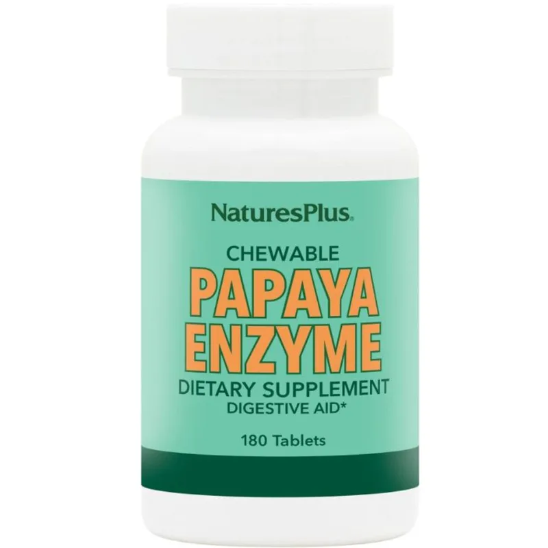 Natures Plus Papaya Enzyme Συμπλήρωμα Διατροφής Πεπτικού Ενζύμου από Παπάγια για την Ενίσχυση & Βελτίωση της Λειτουργίας της Πέψης 180 Chew.tabs