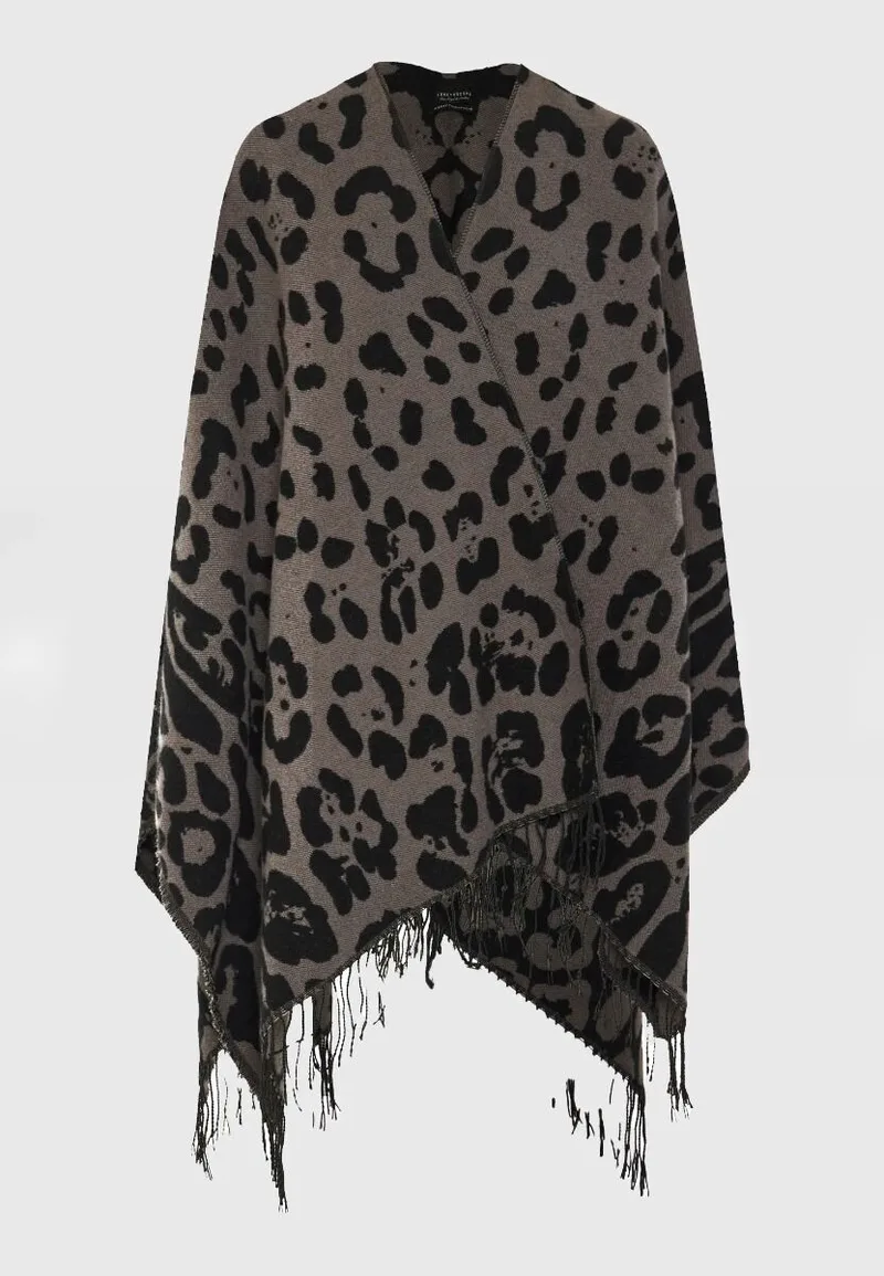 Funky Buddha Γυναικεία κάπα με animal print FBL012-126-10 Σκούρο Γκρί