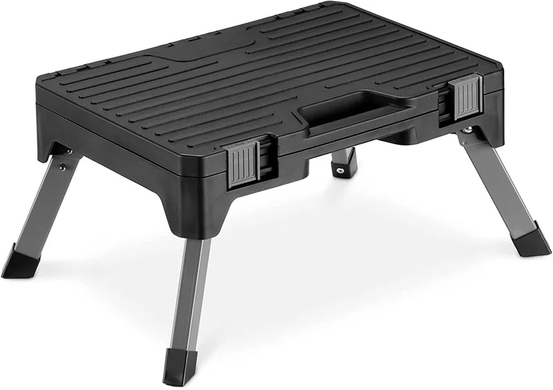 Navaris Folding Steel Step Stool and Storage Box - 2 Σε 1 Αναδιπλούμενο Σκαλοπάτι / Σκαμπό και Εργαλειοθήκη με Λαβή - Black (56328.01)