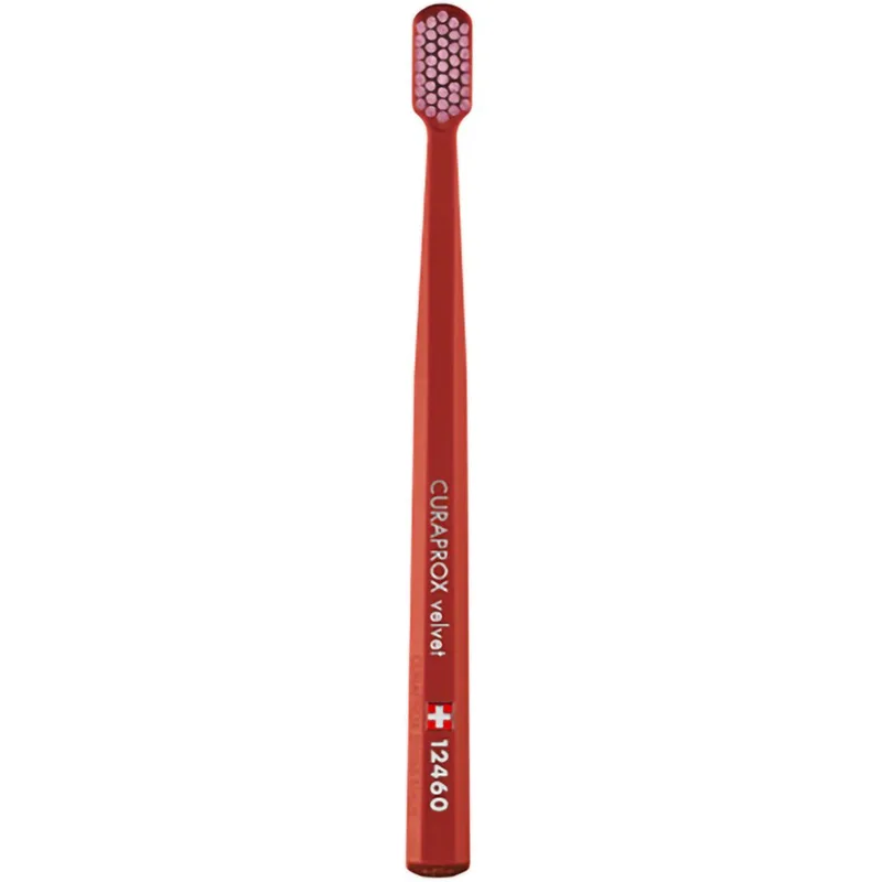 Curaprox CS 12460 Velvet Toothbrush Οδοντόβουρτσα με Εξαιρετικά Απαλές & Πυκνές Ίνες Curen για Πολύ Ευαίσθητα Δόντια 1 Τεμάχιο - Καφέ / Ροζ