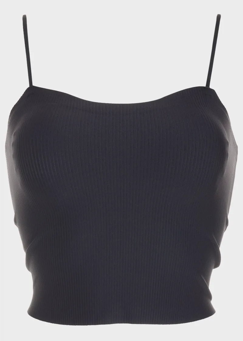 Γυναικεία μπλούζα crop top μονόχρωμη ΜΑΥΡΟ