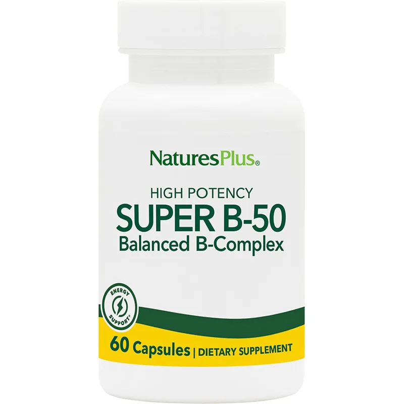Natures Plus Super B-50 Complex Συμπλήρωμα Διατροφής Συμπλέγματος Βιταμινών Β για την Καλή Υγεία του Νευρικού & Ανοσοποιητικού Συστήματος 60caps