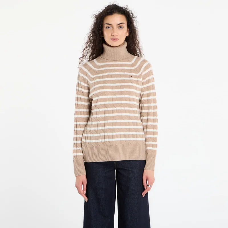 Πουλόβερ Tommy Hilfiger Soft Wool Cable Roll-Neck Ls Sweater Safari Canvas Heather/ Ivory Petal Stp XS