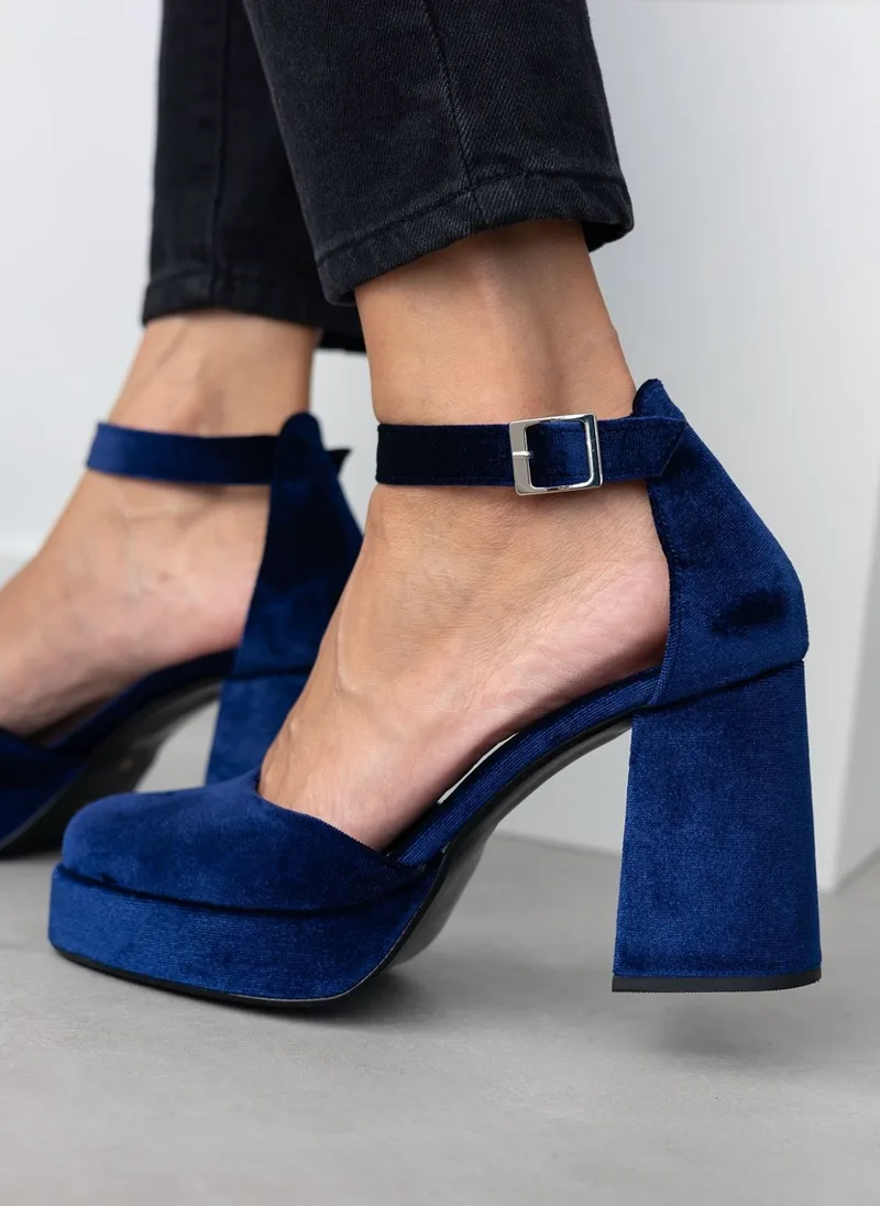 TFP Velvet Ankle Strap Pumps - 7751 - Blue