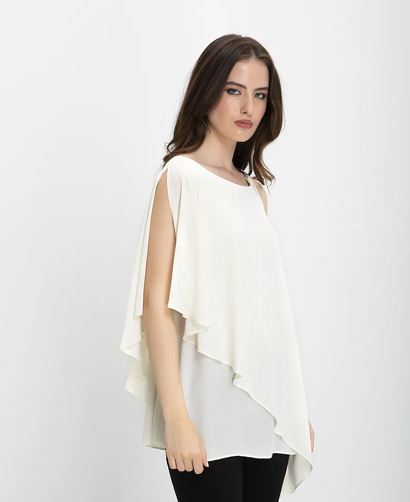 Μπλούζα One Shoulder με Τρουκς σε Εκρού