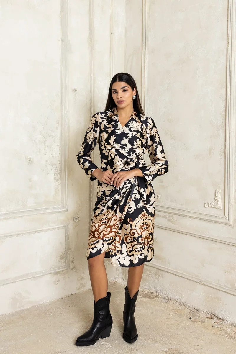 ΦΟΡΕΜΑ PLUS SIZE ΚΡΟΥΑΖΕ ΕΜΠΡΙΜΕ ΜΑΥΡΟ MULTICOLOR