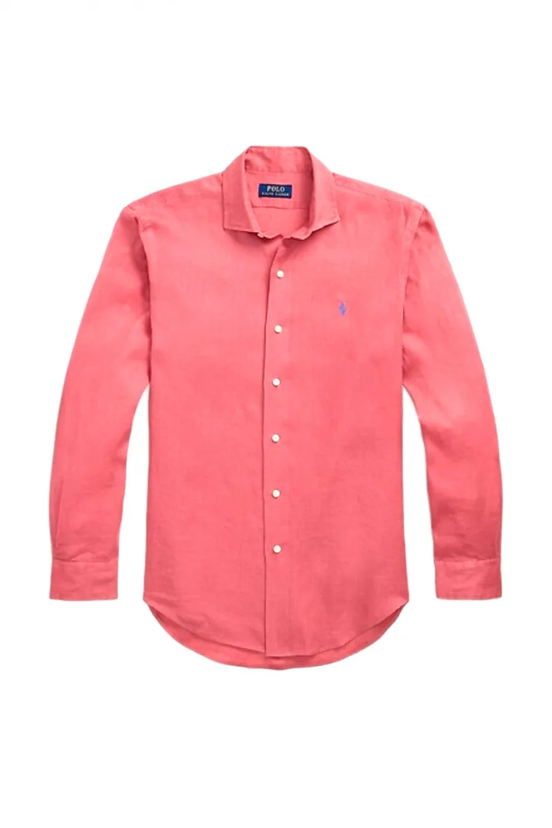 RALPH LAUREN ΠΟΥΚΑΜΙΣΟ BUTTON DOWN ΛΙΝΟ CUSTOM FIT ΡΟΔΙ