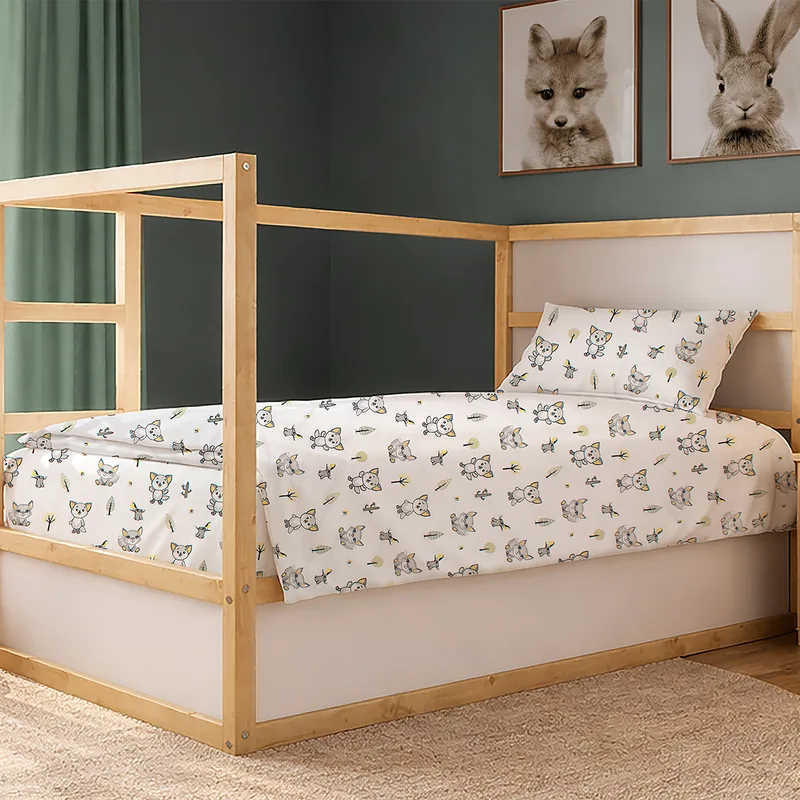 Σεντόνια Μονά (Σετ 3τμχ) Dimcol Baby Foxes 595 White - Grey