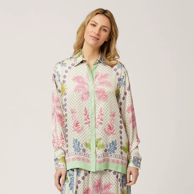 Harmont & Blaine Γυναικείο Printed Πουκάμισο Oversized Fit σε Ανοιχτό Πράσινο