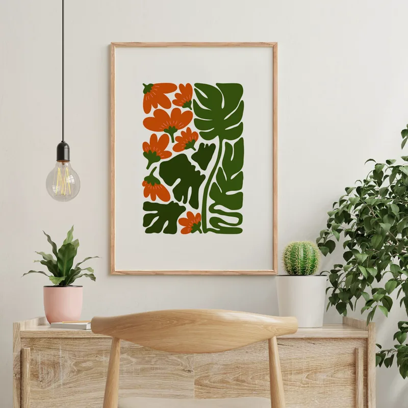 Πόστερ MATISSE STYLE FLORAL RED AND GREEN