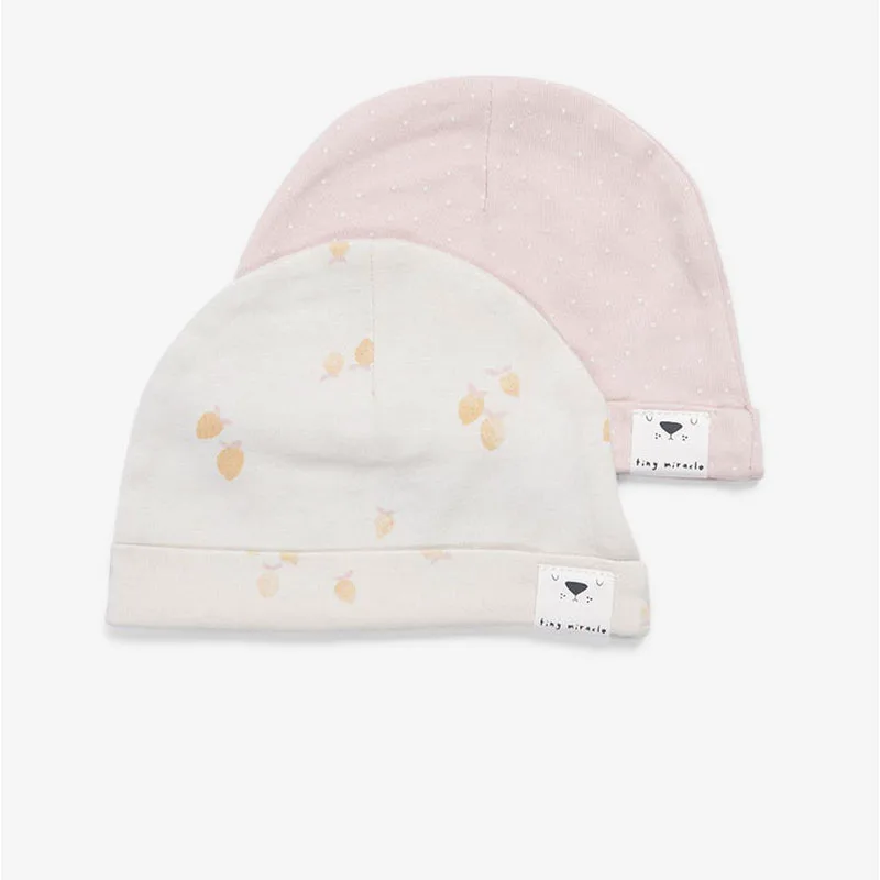 Σετ 2τμχ Σκουφάκι Βαμβακερό 0-3 Μηνών Newborn Hats Ροζ-Lemon Minene 221300040600M (Ύφασμα: Βαμβάκι 100%, Χρώμα: Λευκό) - Minene - 221300040600M