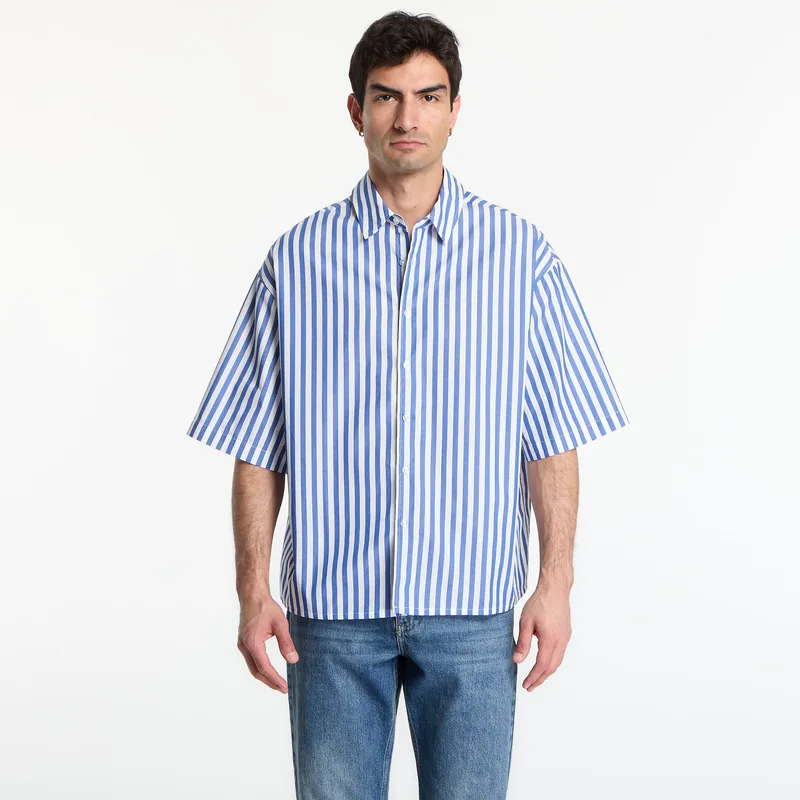 Πουκάμισο Urban Classics Striped Short Sleeve Summer Shirt White/ Blue XL