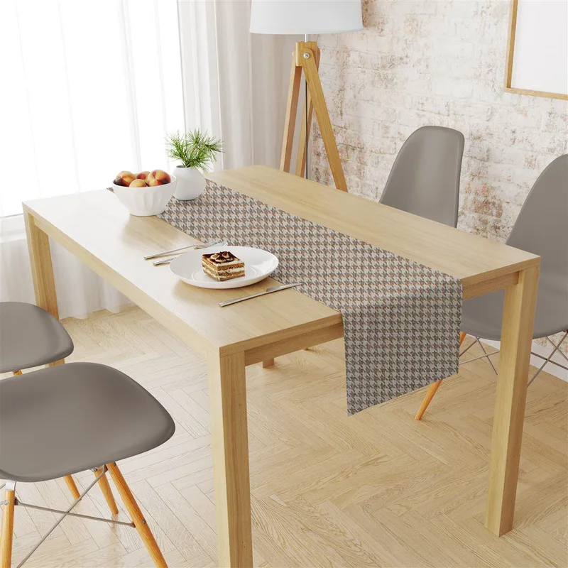 Τραβέρσα Αλέκιαστη Houndstooth 473 40X180 Μπεζ 70/30 Cott/Pol