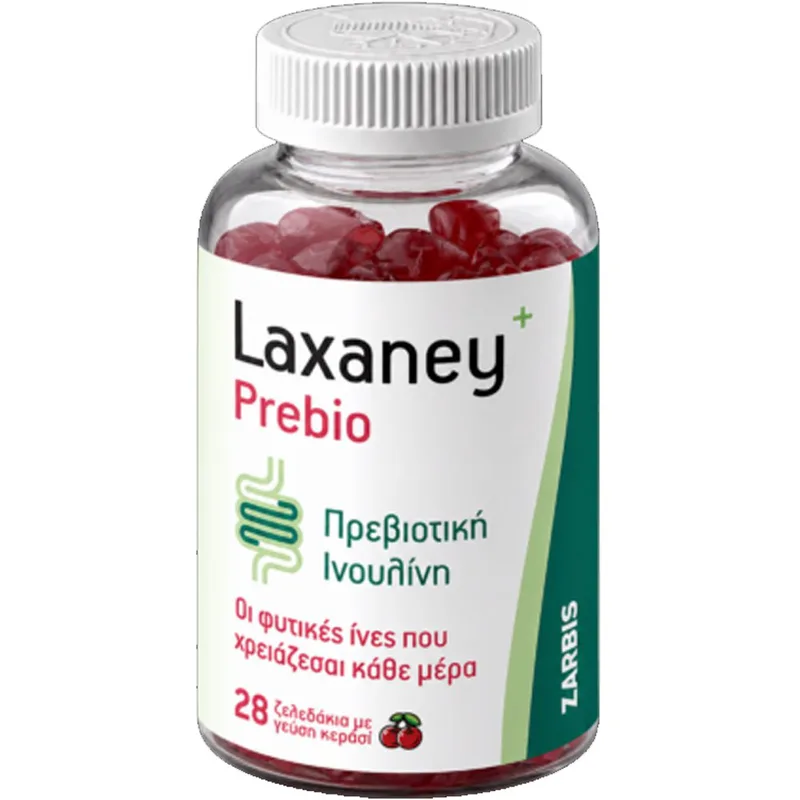 Zarbis Laxaney Prebio Kids & Adults Συμπλήρωμα Διατροφής Παιδιών & Ενηλίκων με Πρεβιοτικές Φυτικές Ίνες για τη Φυσιολογική Λειτουργία του Εντέρου & την Αντιμετώπιση της Δυσκοιλιότητας με Γεύση Κεράσι 28 Gummies