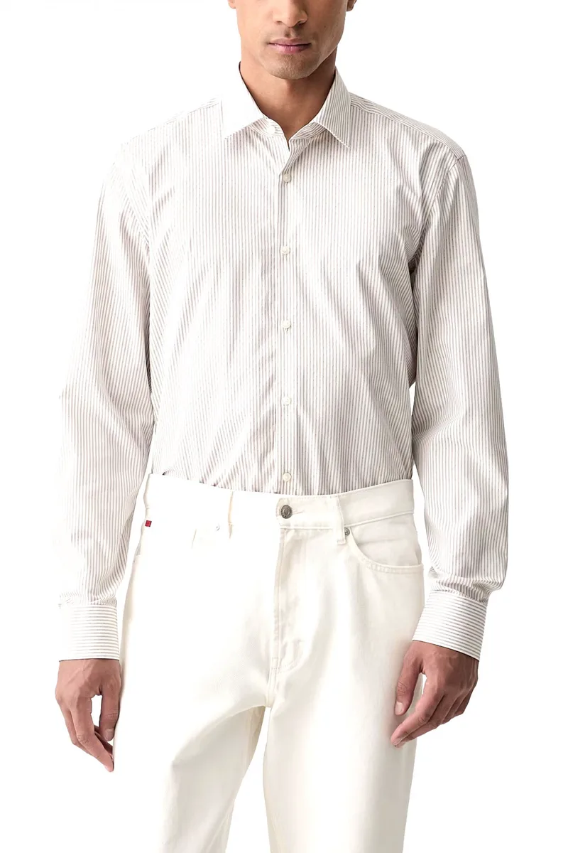 HUGO ΠΟΥΚΑΜΙΣΟ ΡΙΓΕ SLIM FIT Kenno ΛΕΥΚΟ-ΜΠΕΖ-ΚΑΦΕ