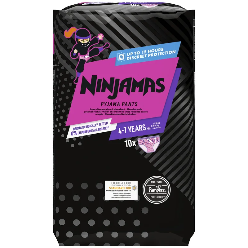 Ninjamas Pyjama Pants Girl (17-30kg) Πάνες Βρακάκι Νυκτός για Κορίτσια 4-7 Years 10 Τεμάχια