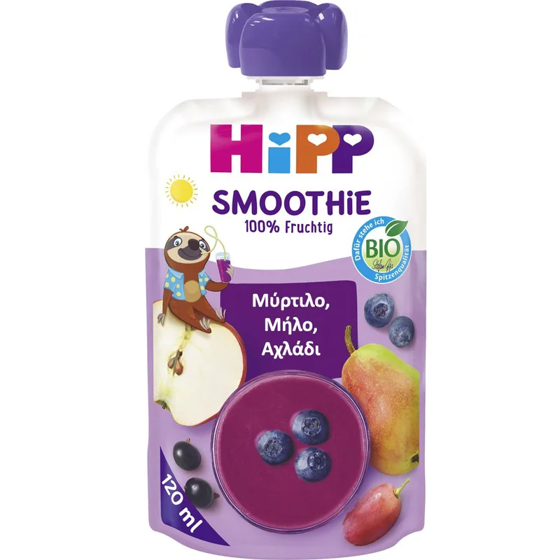 Hipp Bio Smoothie with Blueberry, Apple & Pear 1year+ Βιολογικό Ρόφημα από Φρούτα & Χυμούς με Μύρτιλο, Μήλο & Αχλάδι Χωρίς Προσθήκη Ζάχαρης για Παιδιά από 1 Έτους 120ml