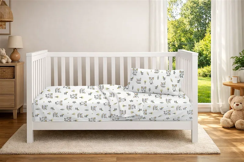 Παπλωματοθήκη Εμπριμέ bebe Baby Foxes 595 120X160 White-Grey 100% Cotton