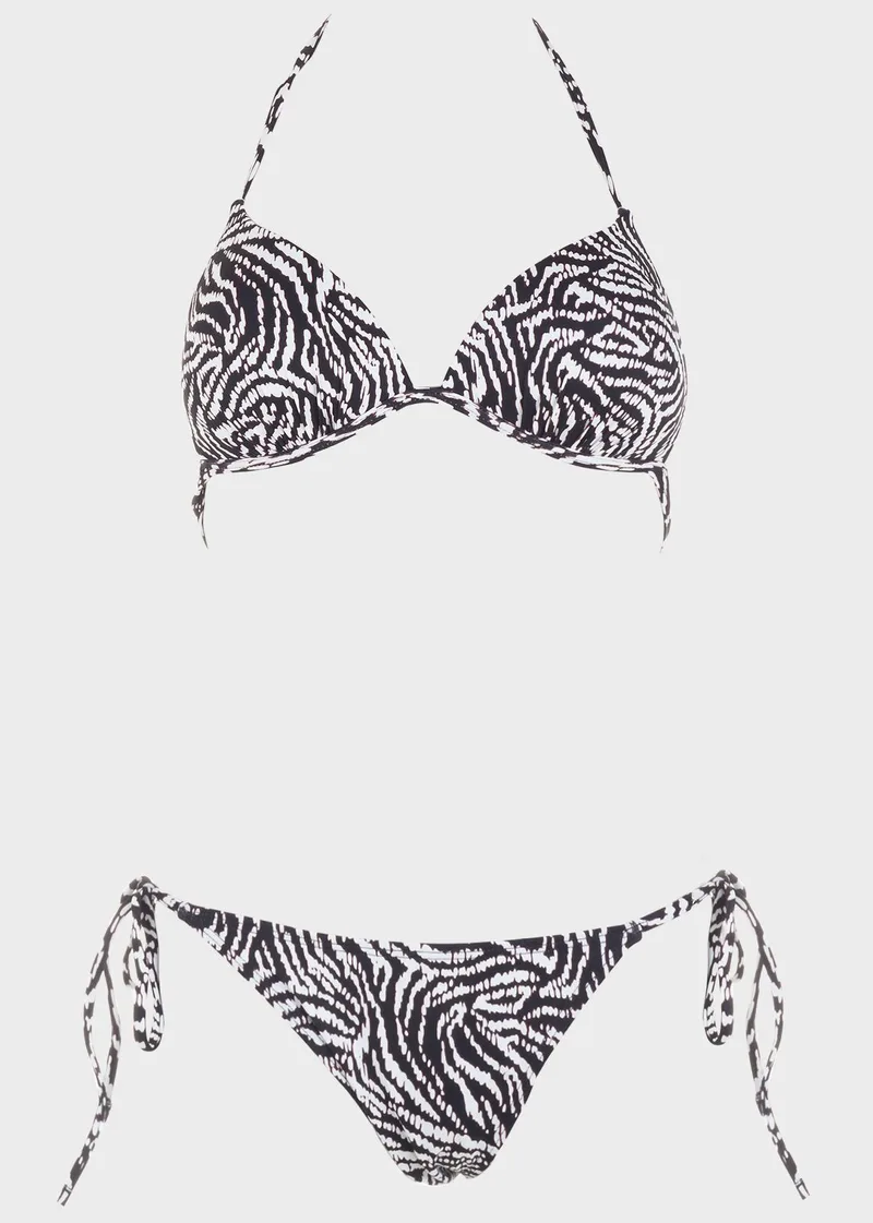 Σετ μπικίνι τριγωνάκι push up all print.Καλύπτει B Cup ΛΕΥΚΟ