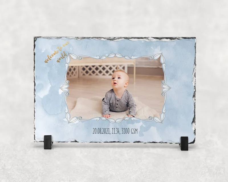 Κορνίζα πέτρινη - Welcome baby (light blue) - 15 x 20εκ.