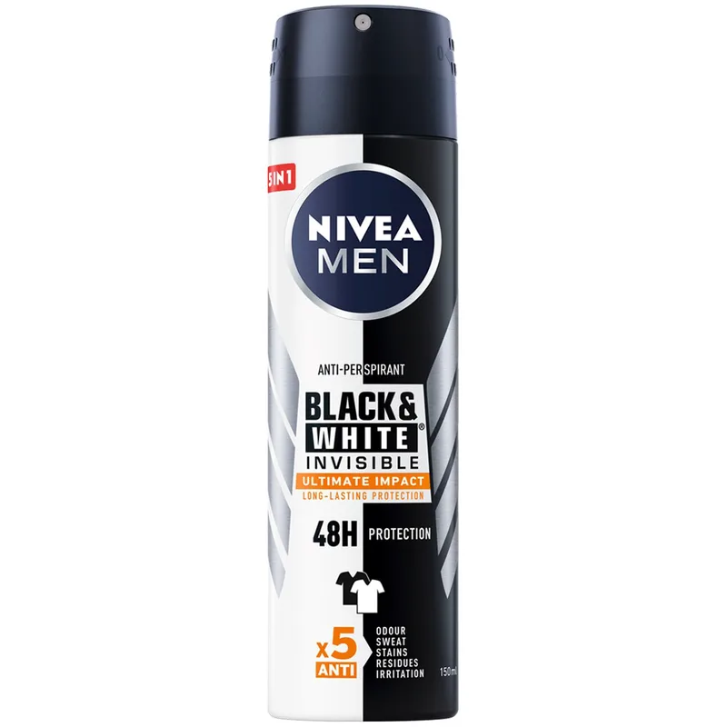 Nivea Men Black & White Invisible Ultimate Impact 48h Protection Anti-Perspirant Ανδρικό Αποσμητικό Spray 48ωρης Προστασίας 150ml