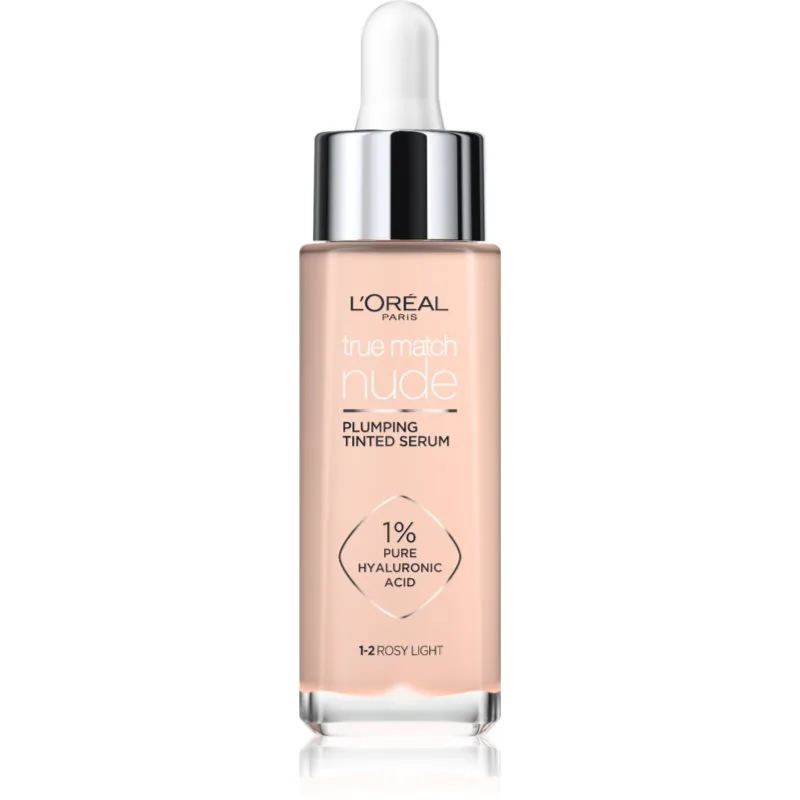 L’Oréal Paris True Match Nude Plumping Tinted Serum ορός για ενοποίηση τόνου της απόχρωσης δέρματος απόχρωση 1-2 Rosy Light 30 ml