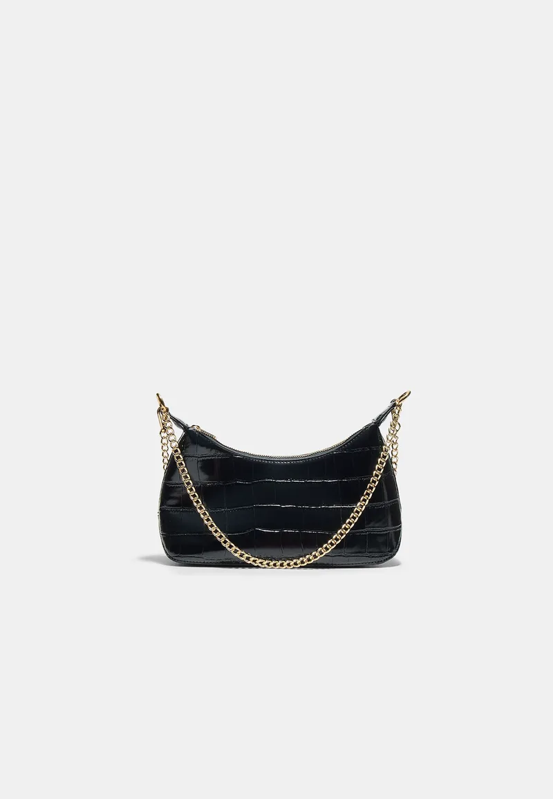 Stradivarius Μίνι Τσάντα Χιαστί Με Εφέ Καρύδας Μαύρο Os
