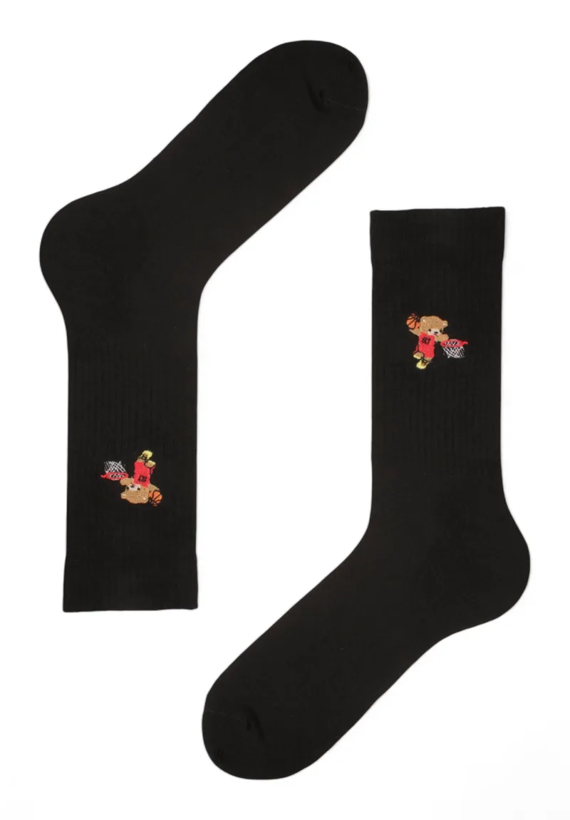 Κάλτσες ανδρικές Rib με κέντημα Soma Teddy SSM02-2-Μαύρο