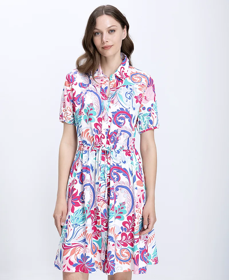 Γυναικείο Φόρεμα Mini Με Paisley Floral Σχέδιο Και Δέσιμο Στη Μέση