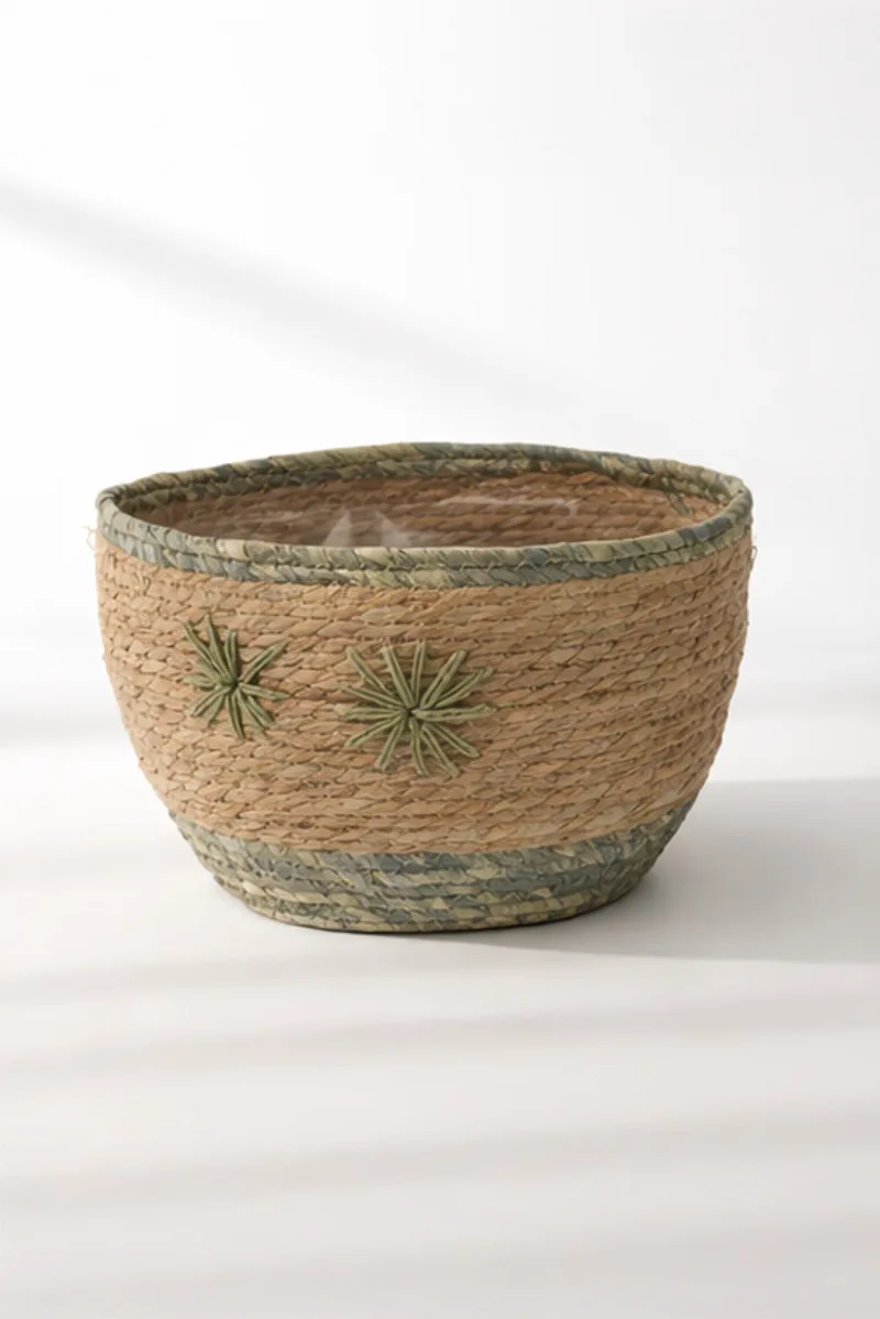 Κασπω Στρογγυλο Απο Φυκια Με Κεντημα 24Cm 24x24x17cm Μονόχρωμο Kaeming