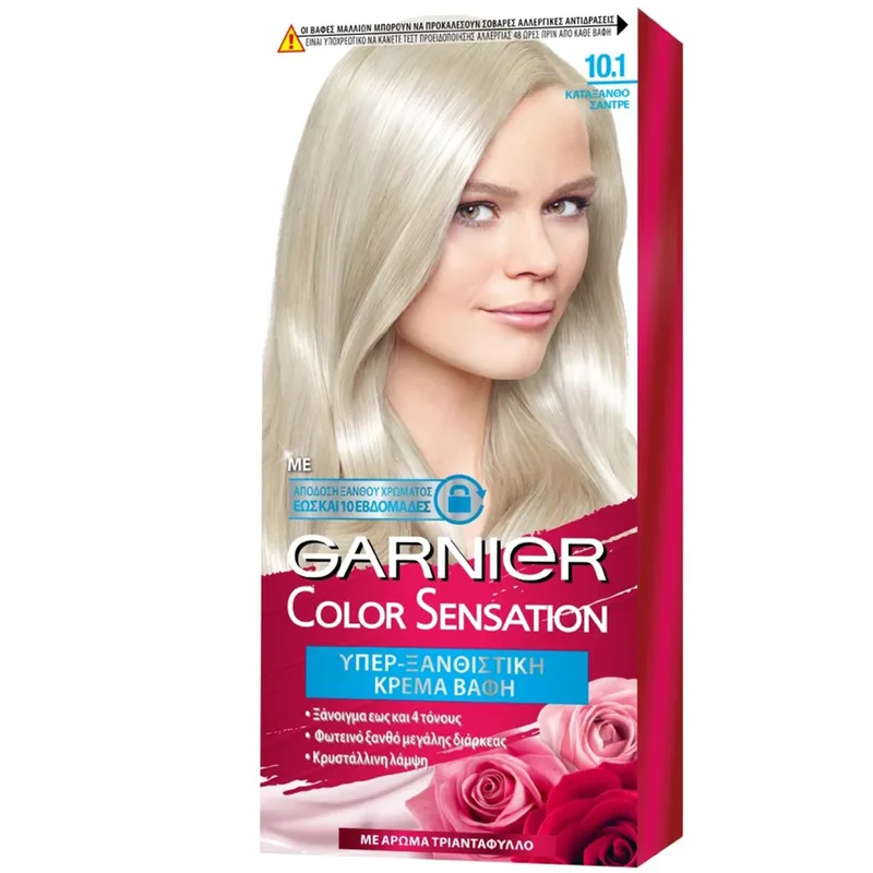 Garnier Color Sensation Permanent Hair Color Kit Μόνιμη Κρέμα Βαφή Μαλλιών με Άρωμα Τριαντάφυλλο 1 Τεμάχιο - 10.1 Κατάξανθο Σαντρέ