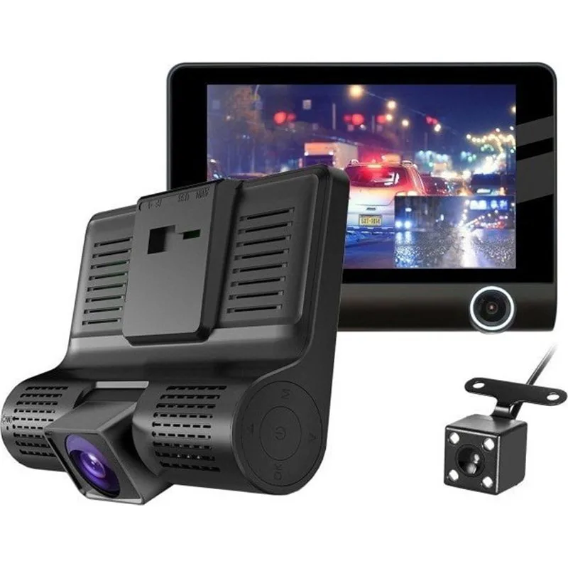 Σετ Κάμερα DVR Αυτοκινήτου 1080P με Οθόνη 4" για Παρμπρίζ με Βεντούζα & Κάμερα Οπισθοπορείας