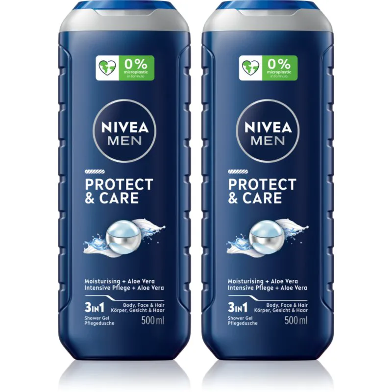 NIVEA MEN Protect & Care τζελ για ντους για πρόσωπο, σώμα και μαλλιά επωφελής συσκευασία 2 x 500 ml
