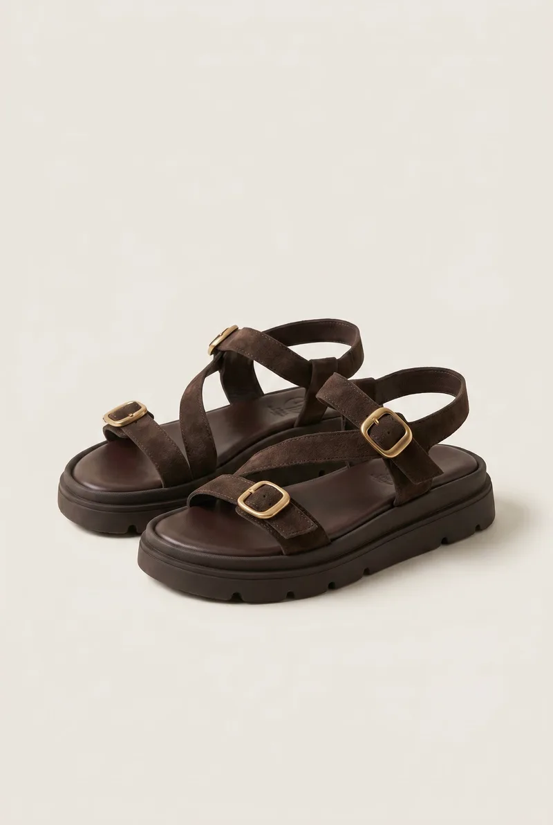 TFP Σανδάλια Mini Buckle Detail - 551 - Dark Brown Suede