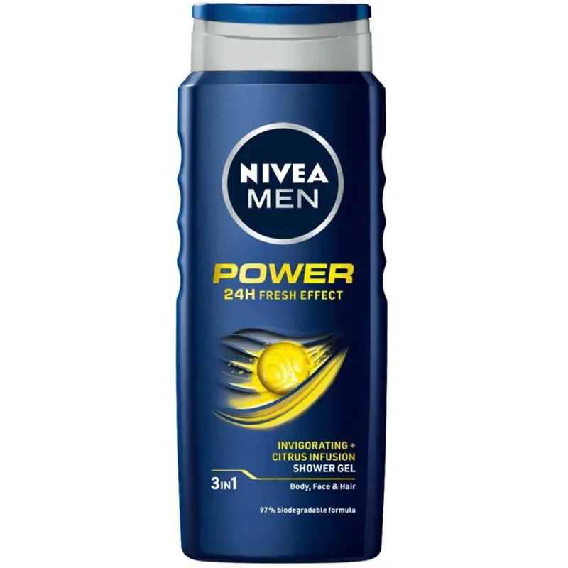Nivea Power 24h Fresh Effect 3in1 Shower Gel Ανδρικό Αφρόλουτρο για Πρόσωπο, Σώμα & Μαλλιά με Άρωμα από Εσπεριδοειδή 500ml
