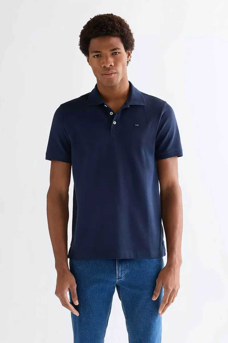 Wrangler® ανδρική μπλούζα πόλο με λογότυπο Regular Fit - 112377978 Μπλε Σκούρο