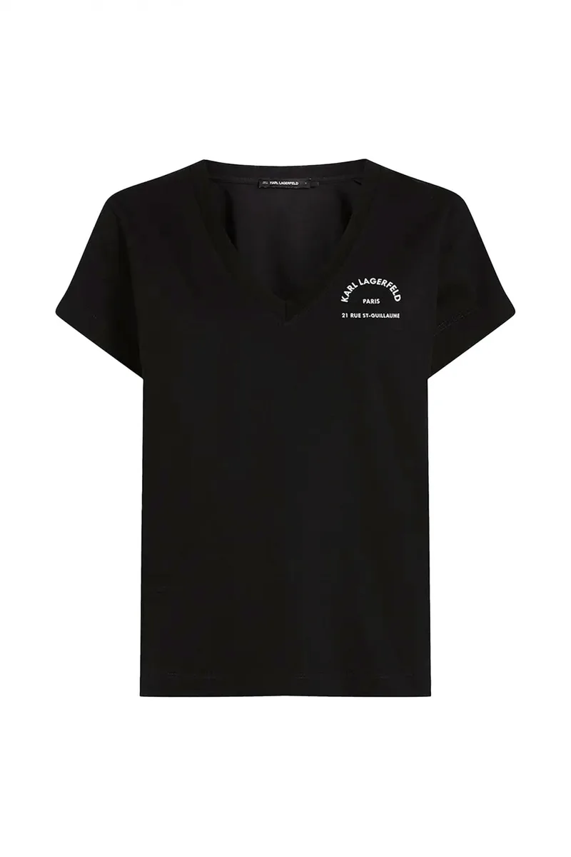KARL LAGERFELD T-SHIRT V-NECK REGULAR FIT LOGO ΜΑΥΡΟ
