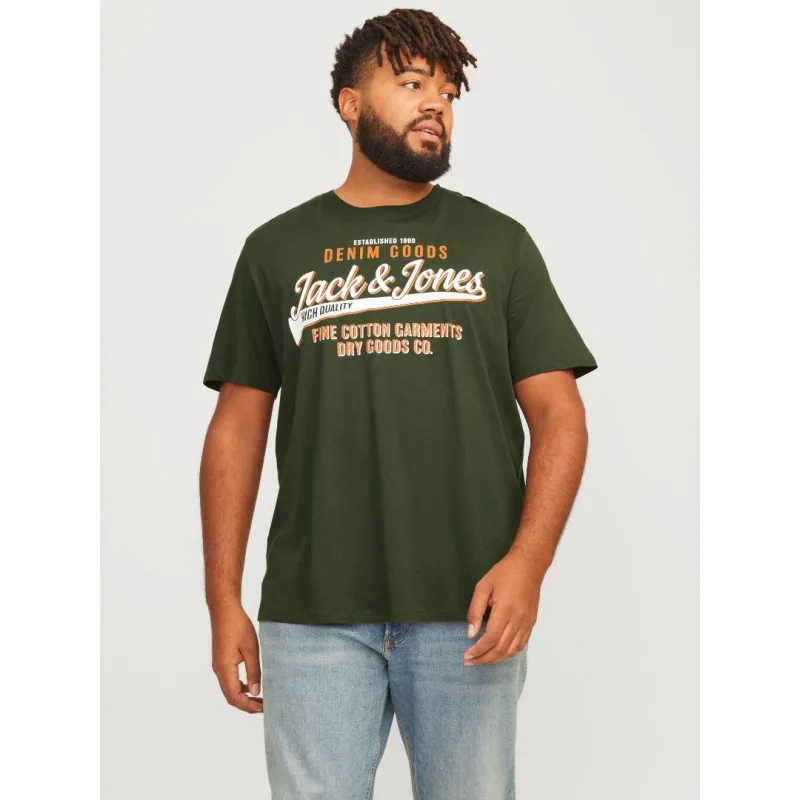 Jack & Jones "Logo" t-shirt σε Plus fit γραμμή,με μεταξοτυπία - Forest Green